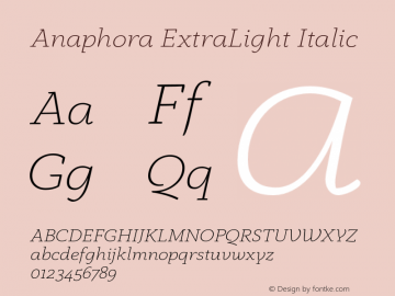 Anaphora-ExtraLightItalic 5.004 Font Sample