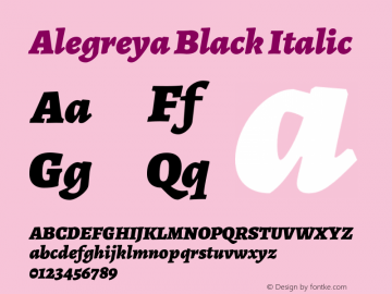 Alegreya Black Italic Version 2.008;PS 002.008;hotconv 1.0.88;makeotf.lib2.5.64775 Font Sample