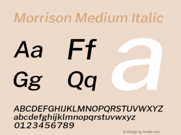 Morrison Medium Italic Version 1.030; ttfautohint (v1.8.1) Font Sample