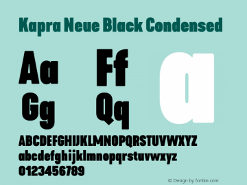 Kapra Neue Black Condensed Version 1.000;PS 001.000;hotconv 1.0.88;makeotf.lib2.5.64775 Font Sample