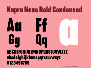 Kapra Neue Bold Condensed Version 1.000;PS 001.000;hotconv 1.0.88;makeotf.lib2.5.64775 Font Sample