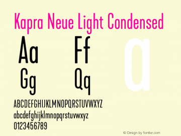 Kapra Neue Light Condensed Version 1.000;PS 001.000;hotconv 1.0.88;makeotf.lib2.5.64775 Font Sample