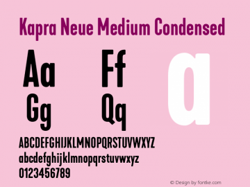 Kapra Neue Medium Condensed Version 1.000;PS 001.000;hotconv 1.0.88;makeotf.lib2.5.64775 Font Sample