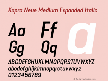 Kapra Neue Medium Expanded Italic Version 1.000;PS 001.000;hotconv 1.0.88;makeotf.lib2.5.64775 Font Sample