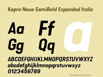 Kapra Neue SemiBold Expanded Italic Version 1.000;PS 001.000;hotconv 1.0.88;makeotf.lib2.5.64775 Font Sample