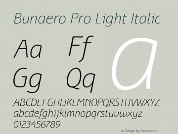 BunaeroPro-LightIt Version 1.100 Font Sample