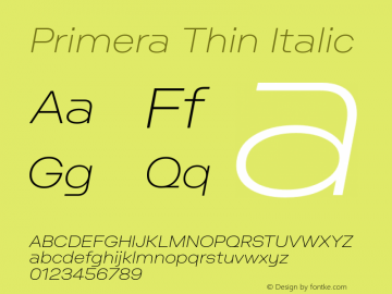 Primera-ThinItalic Version 1.000 Font Sample