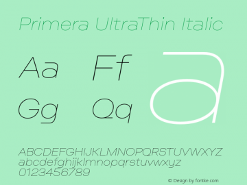 Primera-UltraThinItalic Version 1.000 Font Sample