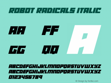 Robot Radicals Italic Version 1.00 August 19, 2018, initial release图片样张