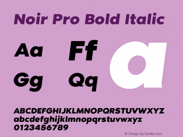 Noir Pro Bold Italic Version 1.000;PS 001.000;hotconv 1.0.70;makeotf.lib2.5.58329 Font Sample