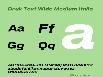 Druk Text Wide Medium Italic Version 1.001 Font Sample