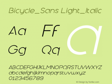 Bicycle_Sans Light_Italic 1.00 Font Sample