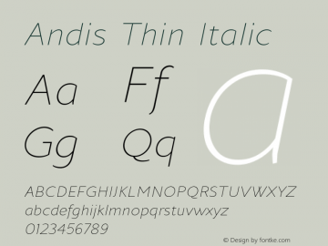 Andis Thin Italic Version 2.000 Font Sample