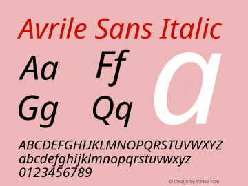 Avrile Sans Italic Version 2.001 Font Sample