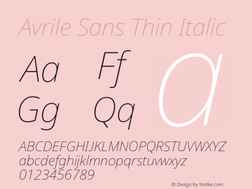 Avrile Sans Thin Italic Version 2.001 Font Sample