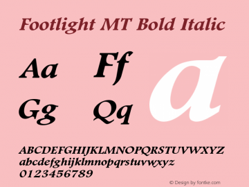 Footlight MT Bold Italic Version 1.0 - December 1992 Font Sample