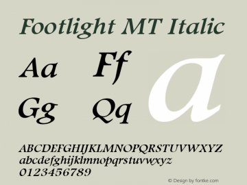 Footlight MT Italic Version 1.0 - November 1993 Font Sample