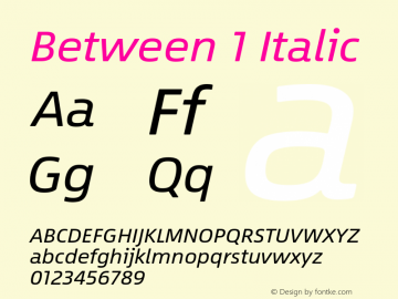 Between 1 Italic Version 1.00 Font Sample