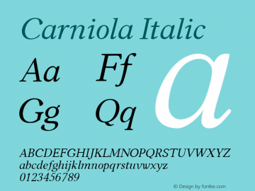 Carniola Italic Version 1.00 Font Sample