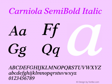 Carniola SemiBold Italic Version 1.00 Font Sample