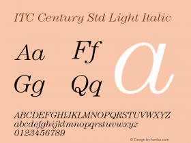 ITC Century Std Light Italic Version 1.000 Build 1000 Font Sample