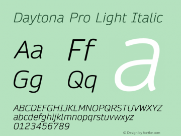 Daytona Pro Light Italic Version 1.00 Font Sample