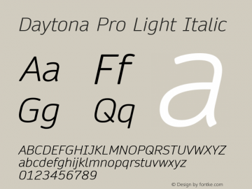 Daytona Pro Light Italic Version 1.00 Font Sample