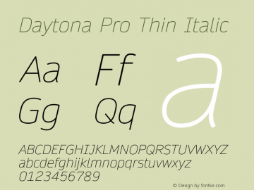 Daytona Pro Thin Italic Version 1.00 Font Sample