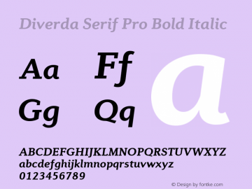 Diverda Serif Pro Bold Italic Version 2.00 Font Sample