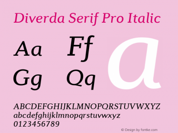 Diverda Serif Pro Italic Version 2.00 Font Sample
