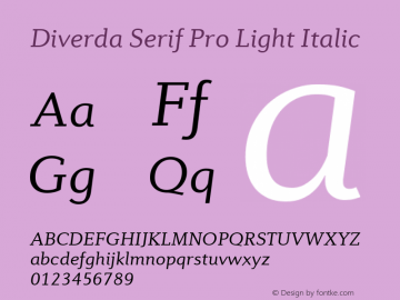 Diverda Serif Pro Light Italic Version 2.00 Font Sample