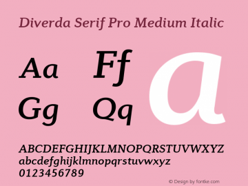 Diverda Serif Pro Medium Italic Version 2.00 Font Sample