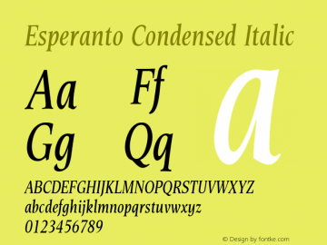 Esperanto Condensed Italic Version 1.00 Font Sample