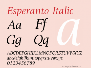 Esperanto Italic Version 1.00 Font Sample