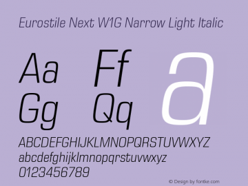 Eurostile Next W1G Nr Light It Version 1.00 Font Sample