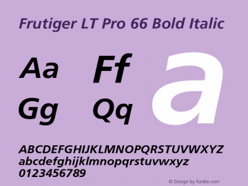 Frutiger LT Pro 45 Light Bold Italic Version 1.02 Font Sample