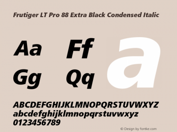 Frutiger LT Pro 87 XBlack Cn Italic Version 1.02 Font Sample