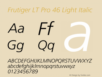 FrutigerLTPro-LightItalic Version 2.000 Build 1000 Font Sample