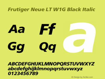 Frutiger Neue LT W1G Medium Bold Italic Version 1.00 Font Sample