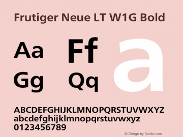 Frutiger Neue LT W1G Book Bold Version 1.00 Font Sample