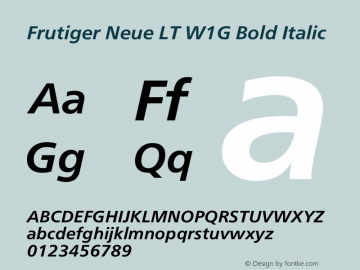 Frutiger Neue LT W1G Book Bold Italic Version 1.00 Font Sample