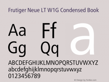 Frutiger Neue LT W1G Cn Book Version 1.00 Font Sample