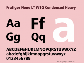 Frutiger Neue LT W1G Cn Regular Bold Version 1.00 Font Sample