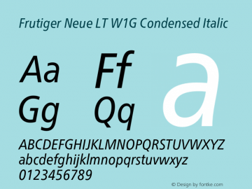 FrutigerNeueLTW1G-CnItalic Version 2.100 Font Sample