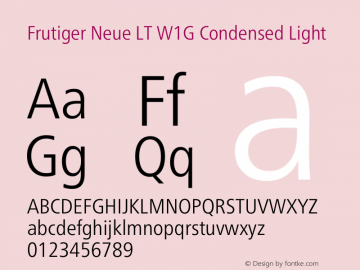 Frutiger Neue LT W1G Cn Light Version 1.00 Font Sample