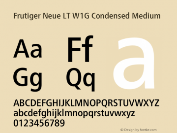 Frutiger Neue LT W1G Cn Medium Version 1.00 Font Sample