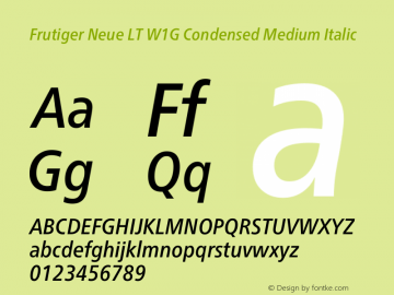 Frutiger Neue LT W1G Cn Medium Italic Version 1.00 Font Sample