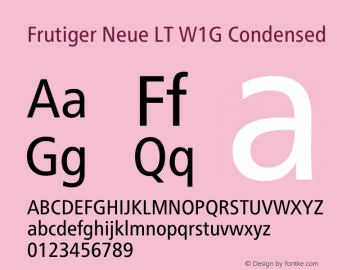 Frutiger Neue LT W1G Cn Regular Version 1.00 Font Sample
