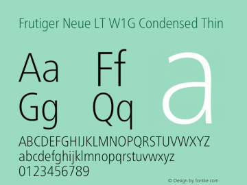 Frutiger Neue LT W1G Cn Thin Version 1.00 Font Sample