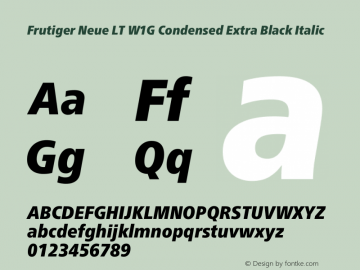 Frutiger Neue LT W1G Cn XBlack Italic Version 1.00 Font Sample